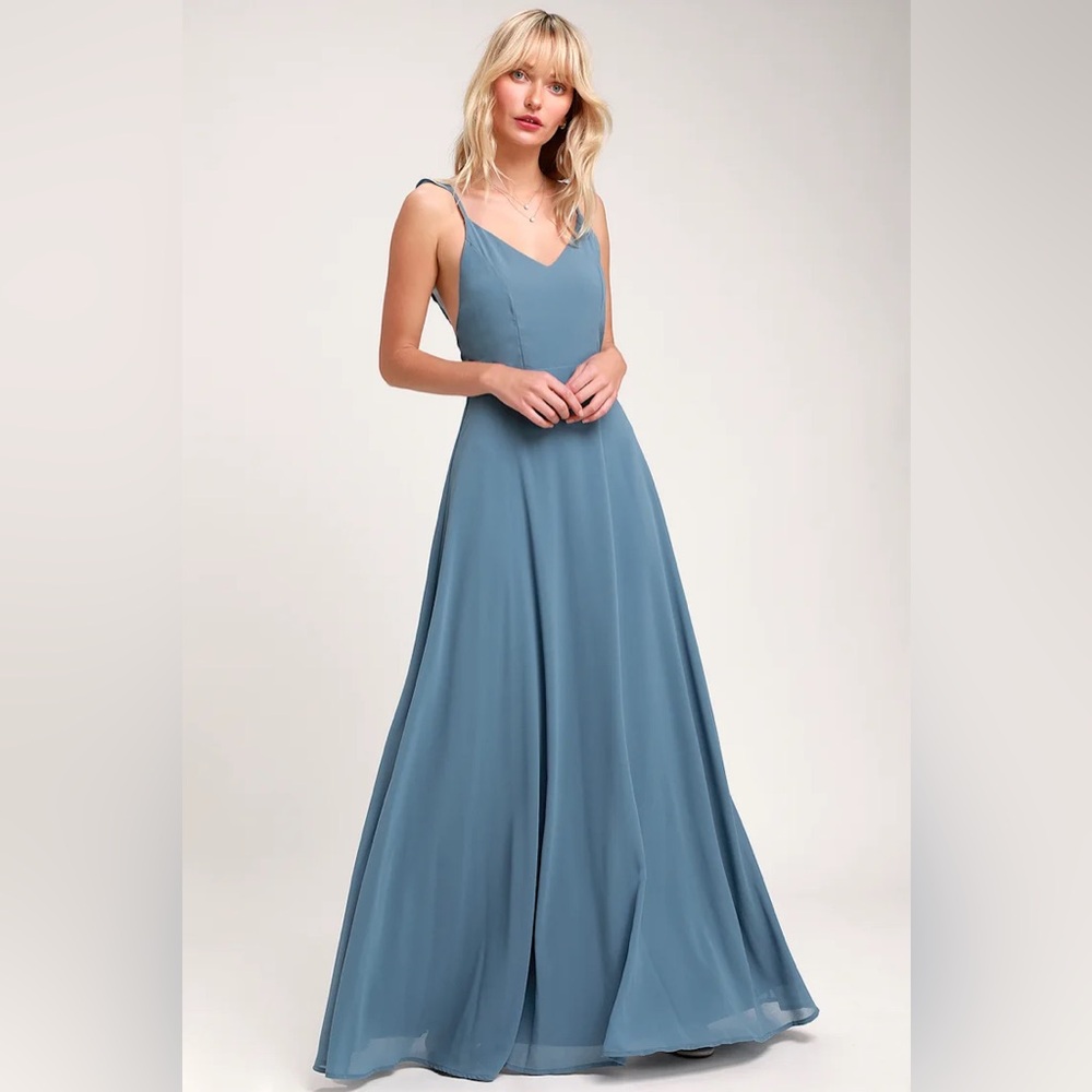 Blue Ruffle-Back Maxi Dress - Picture 2 of 4